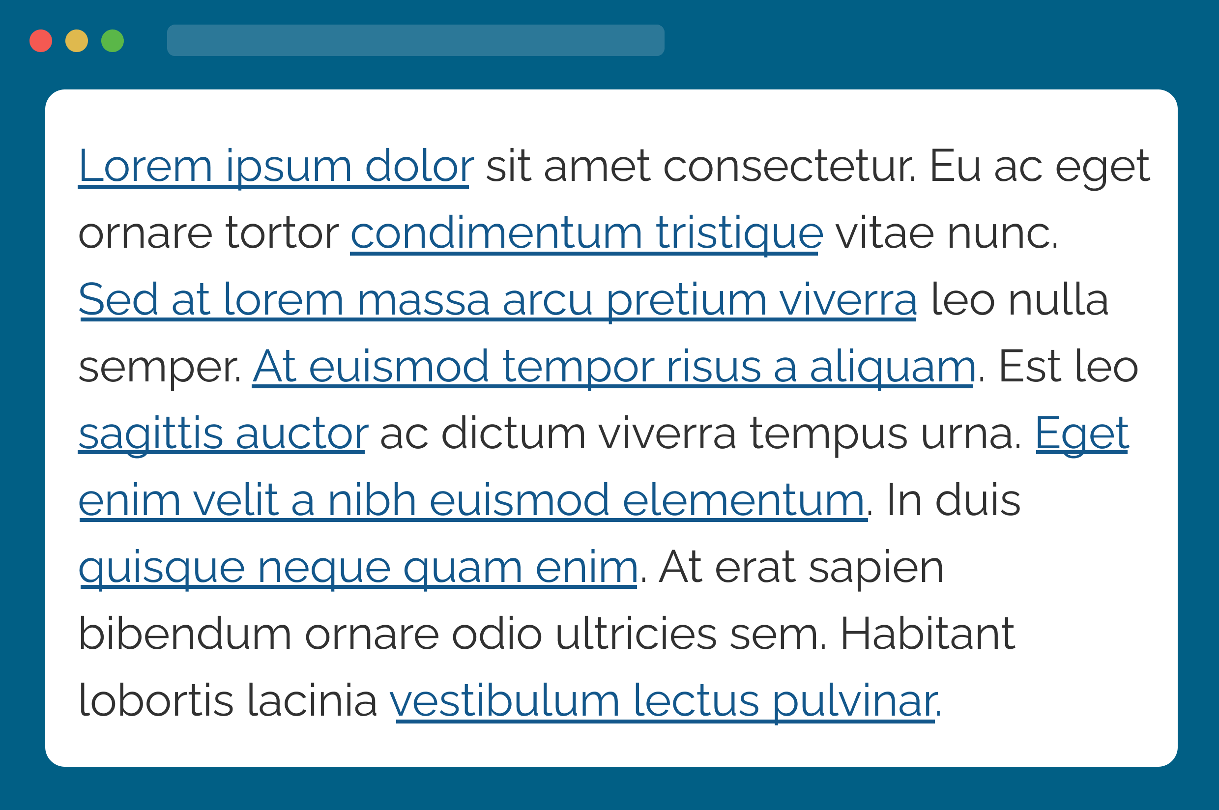 a paragraph lorem ipsum sample text with hypothetical links within the paragraph to show how using too many links is overwhelming